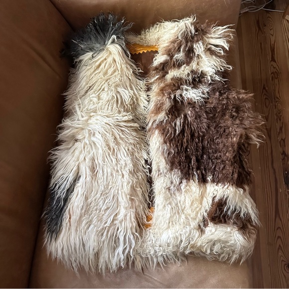 Vintage reversible fur suede embroidered vest shearling Mongolian lamb leather - Picture 1 of 13